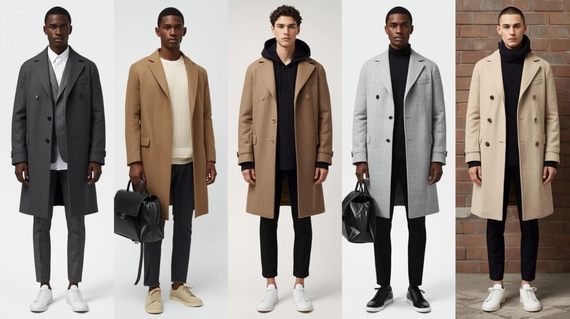 Stylish men in neutral-toned outfits.