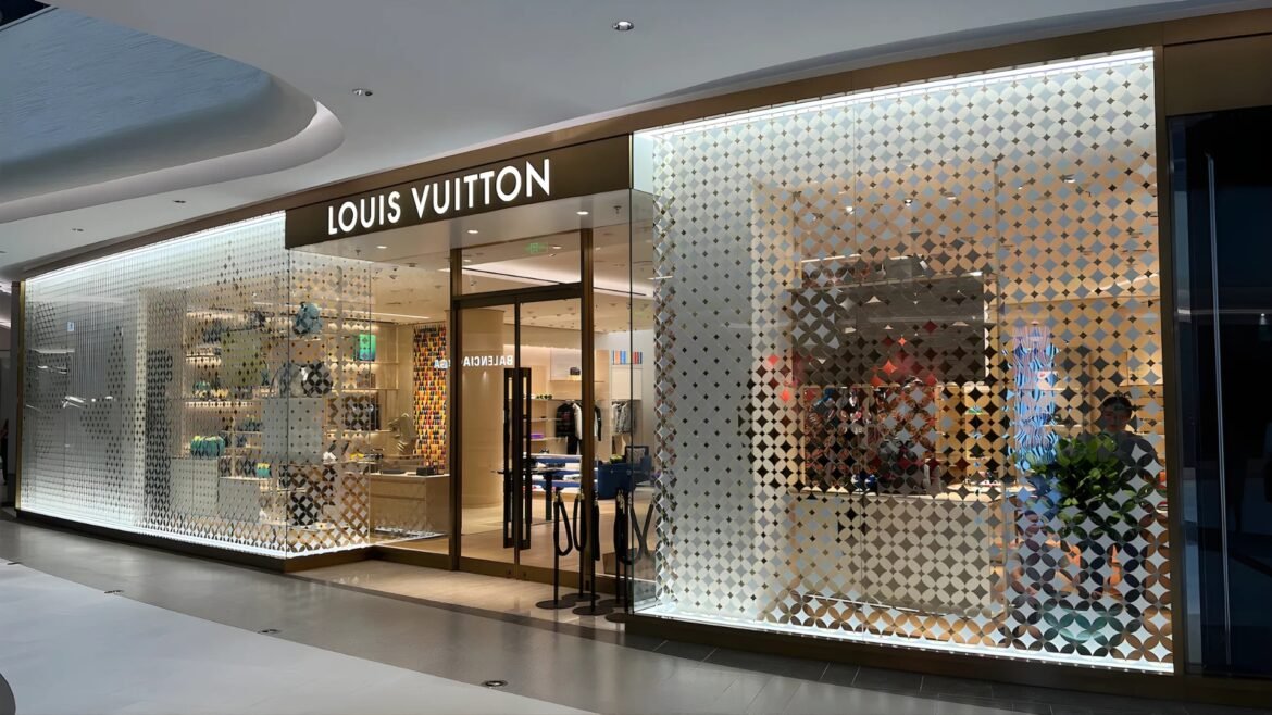 Louis Vuitton store entrance at night