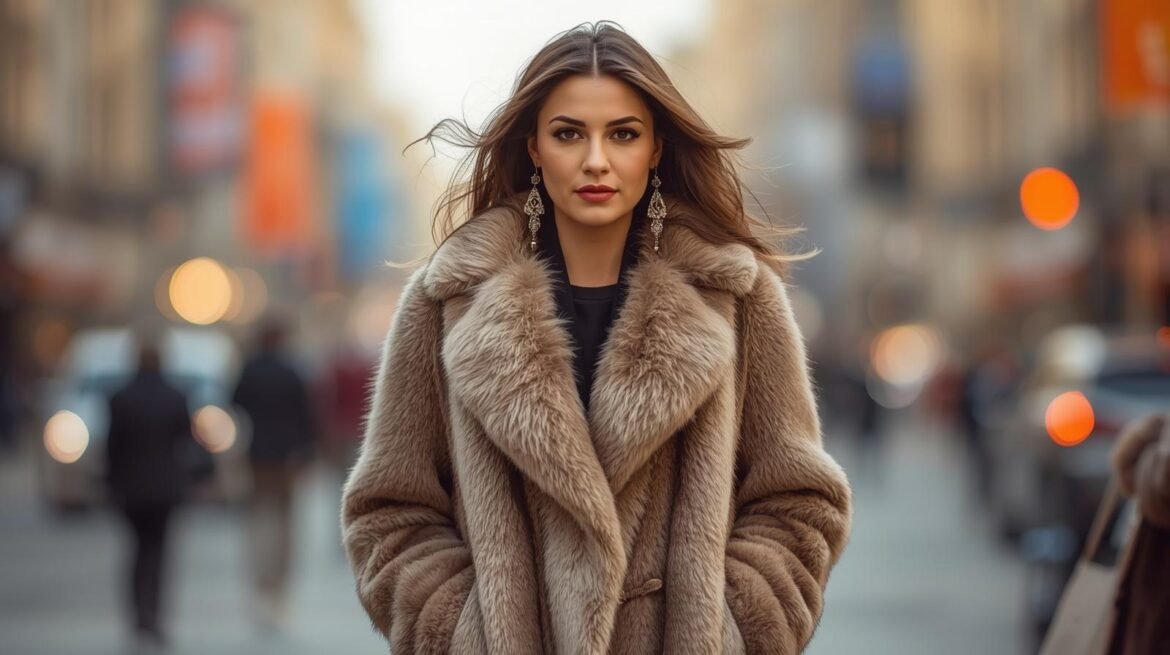 woman wear faux fur coat
