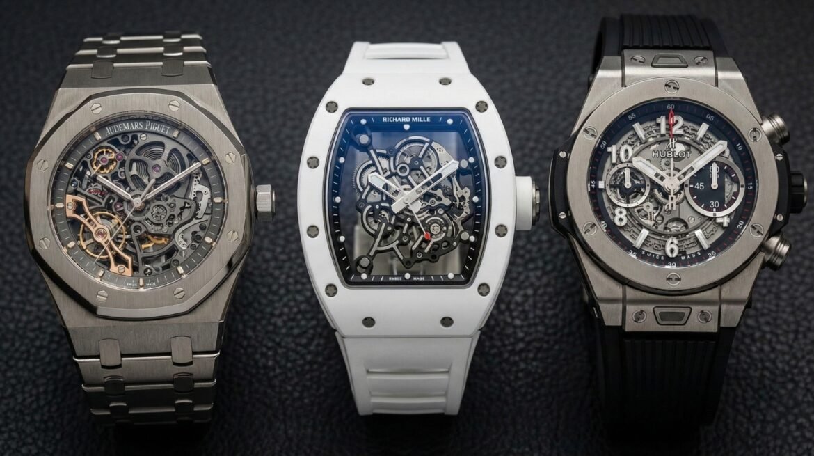 A close-up shot of modern mechanical watches