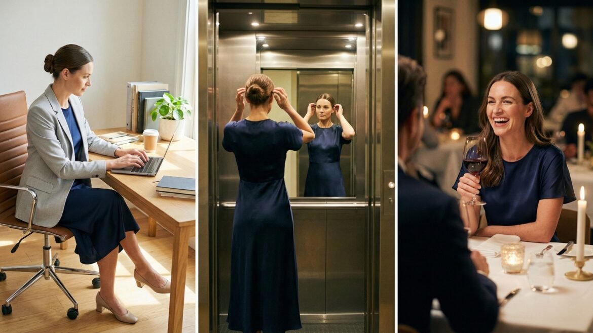 Workwear dresses for women styled from office desk to evening dinner outfit.