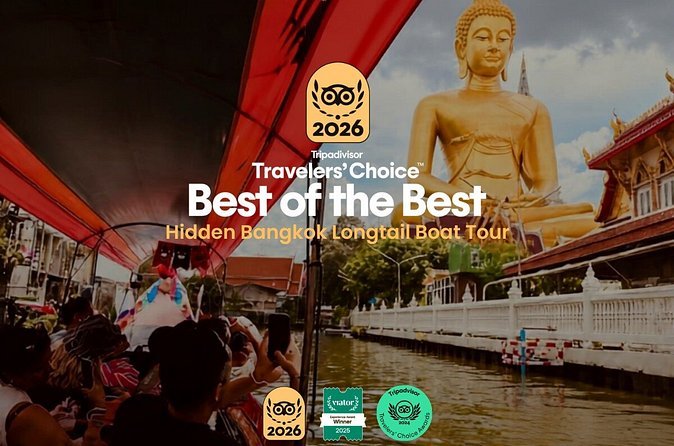 Traditional longtail boat travelling through Bangkok canals