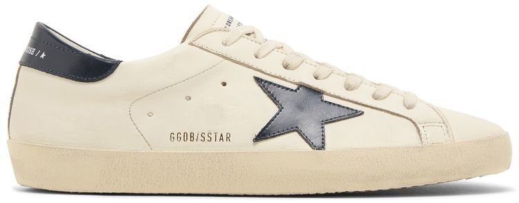 Golden Goose Super-Star low-profile sneakers in beige leather with a navy star