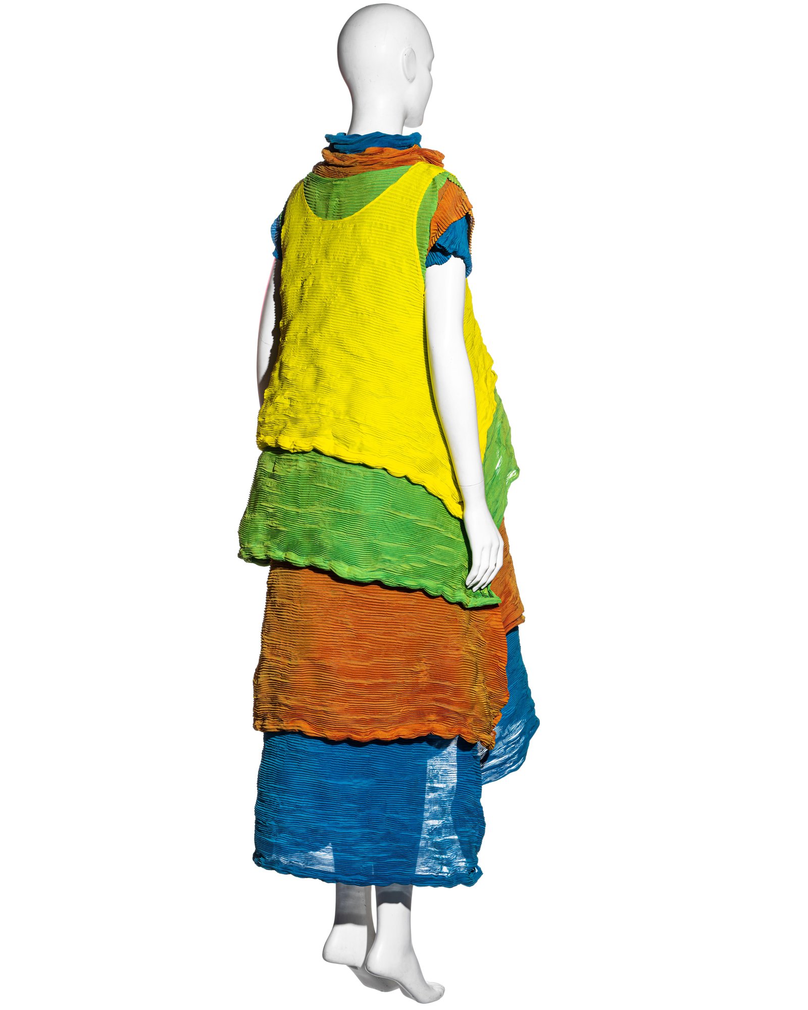 Multicoloured layered Issey Miyake pleated dress from 1993