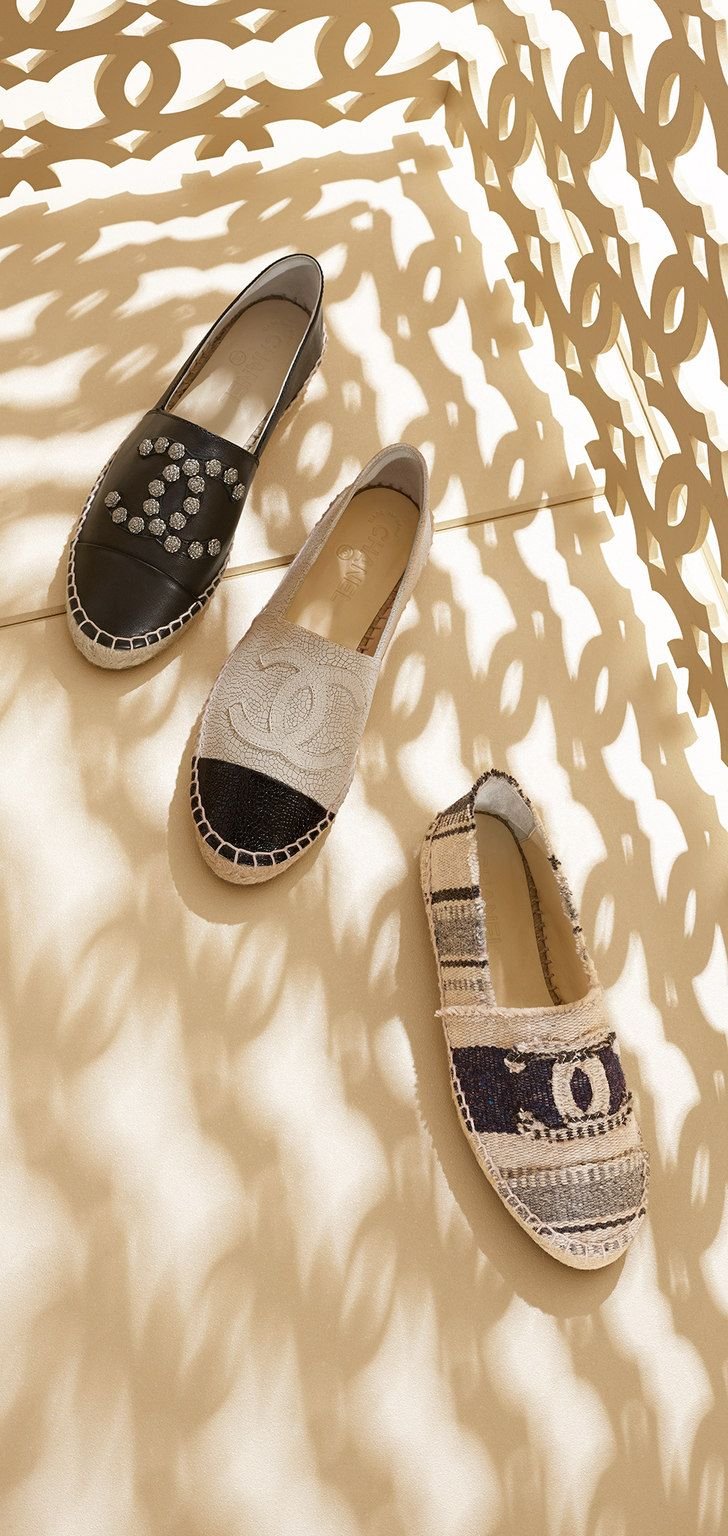 Chanel espadrilles in lambskin, canvas and tweed.