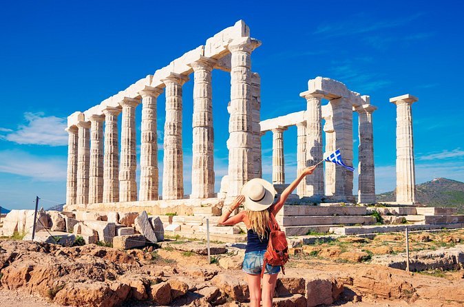 Temple of Poseidon at Cape Sounion during sunset