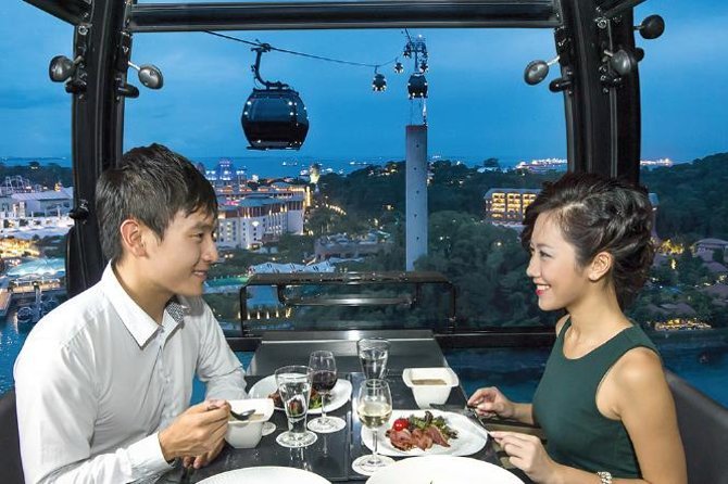 Private sky dining inside a Singapore Cable Car cabin