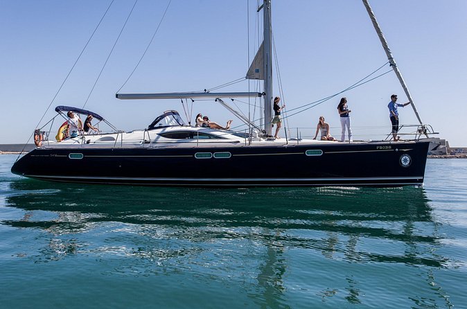 Private luxury sailing yacht off the Barcelona coast