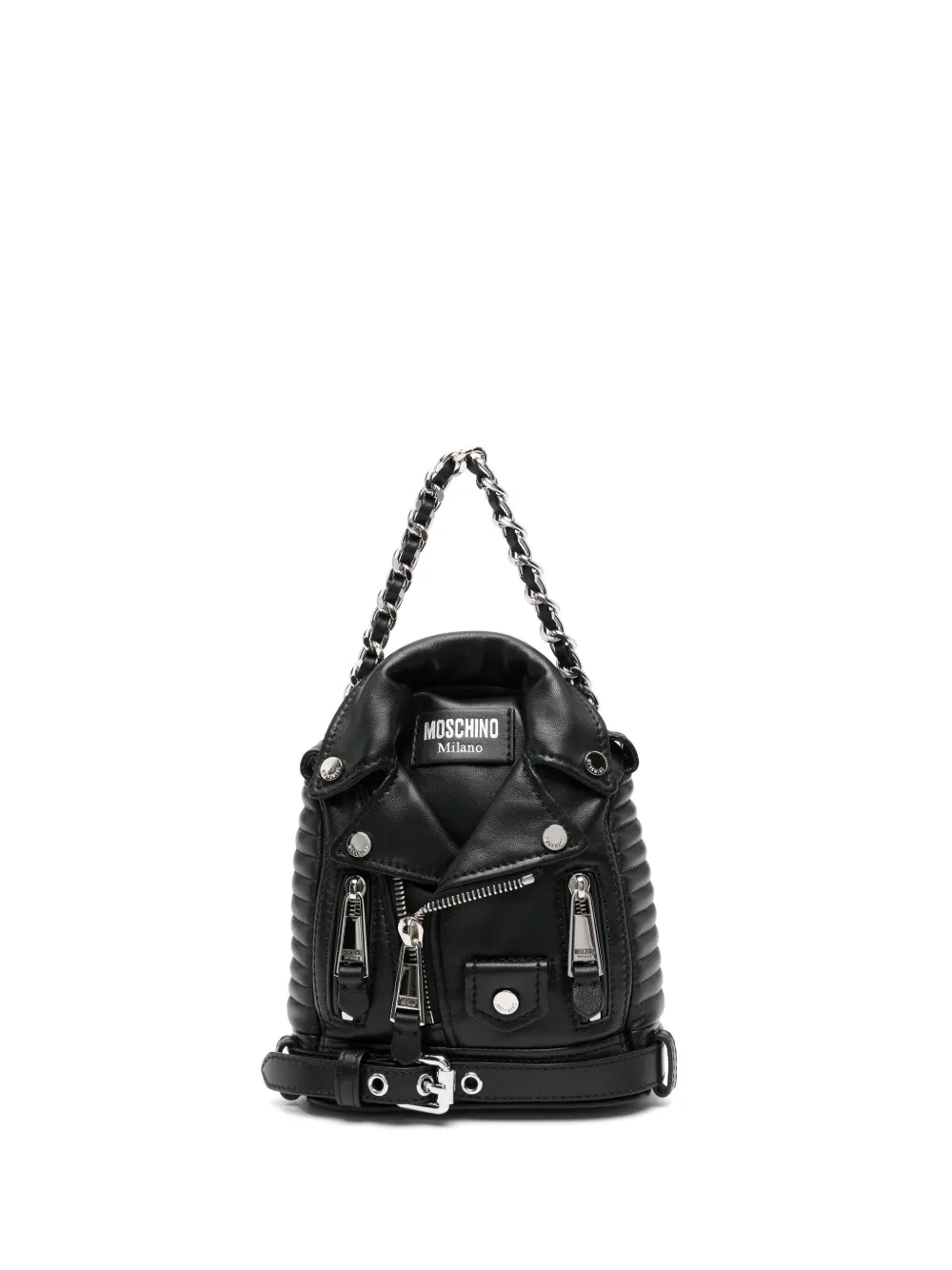 Black Moschino Biker Leather Backpack