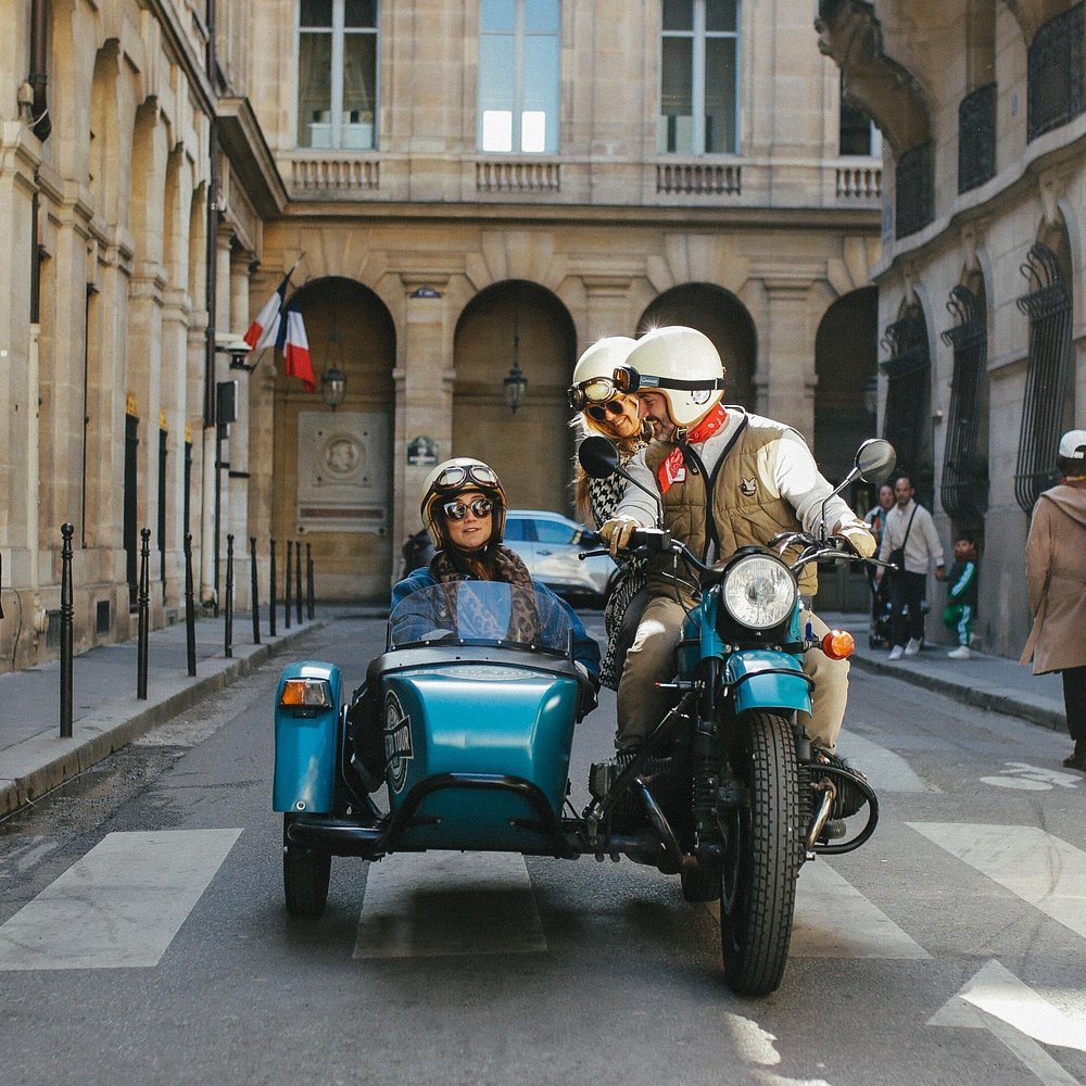 Vintage motorcycle touring Paris streets