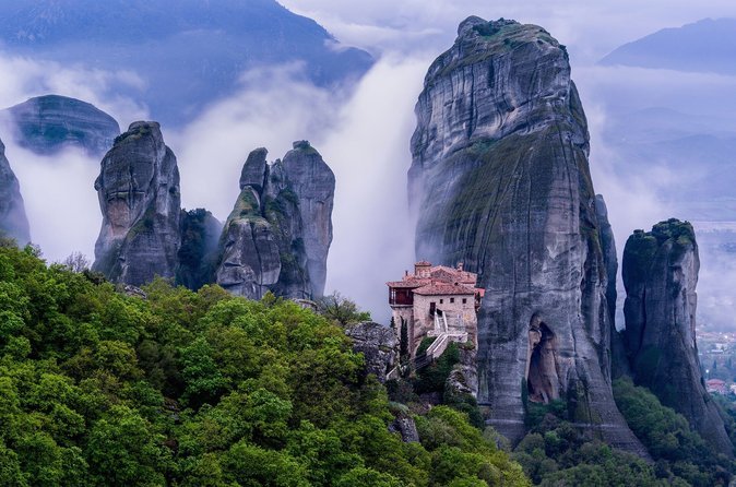 Meteora monasteries perched on rock pillars in Greece