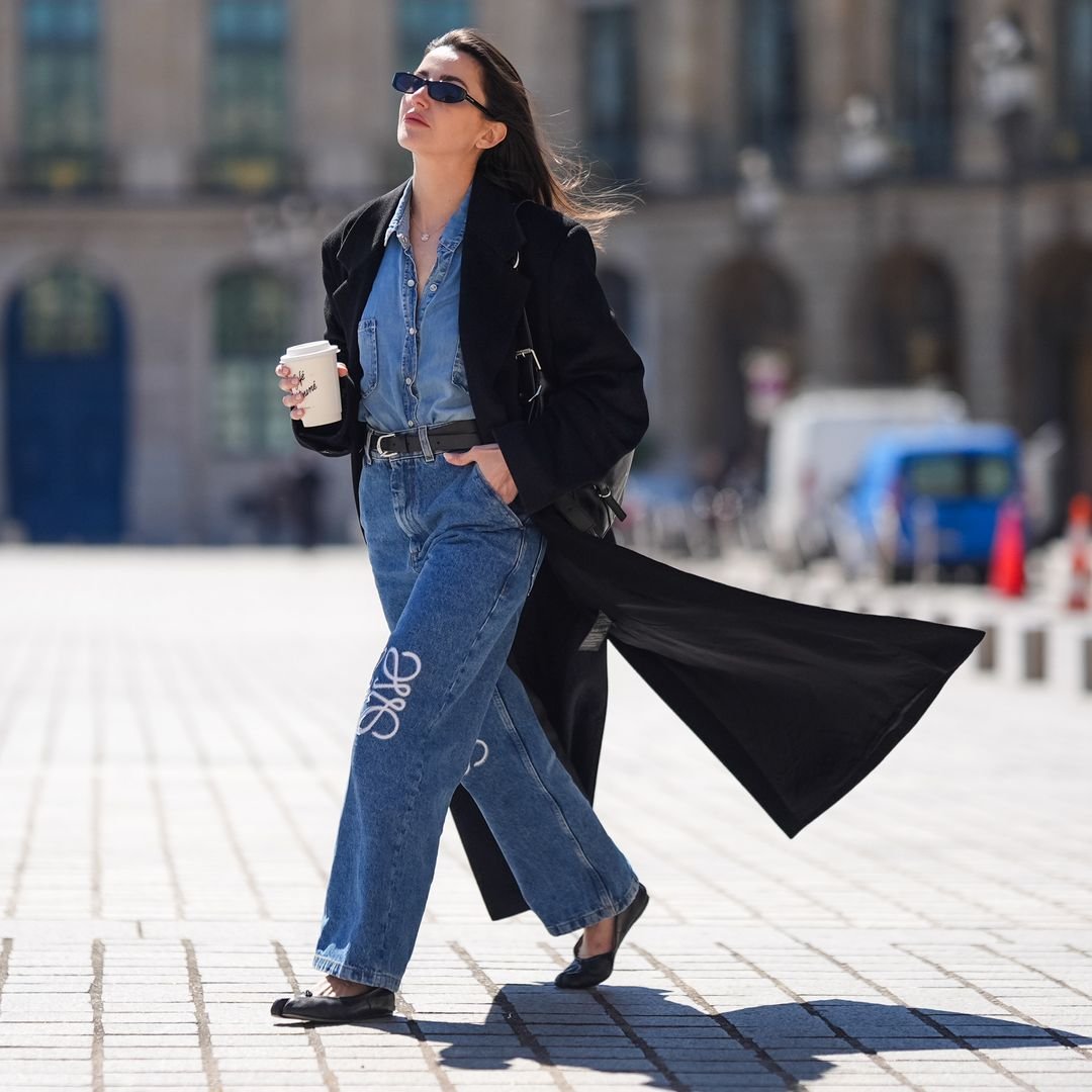 Model wearing Maison Margiela Tabi ballerina flats with a casual denim outfit