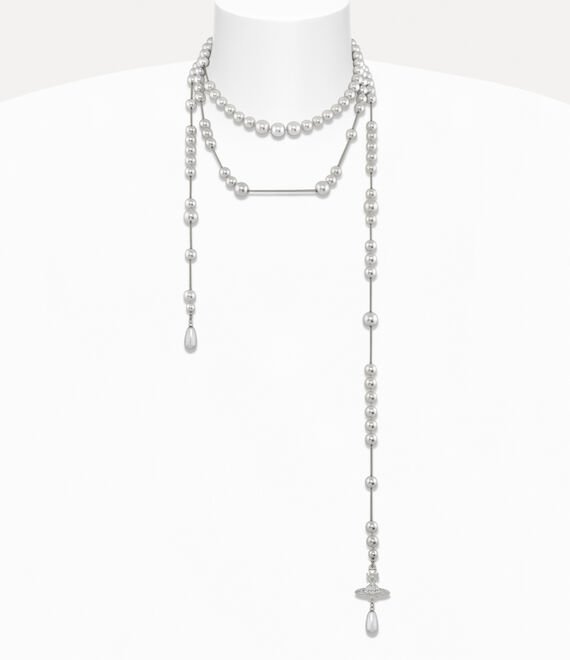 Silver-tone Vivienne Westwood Orb necklace displayed on a dark background