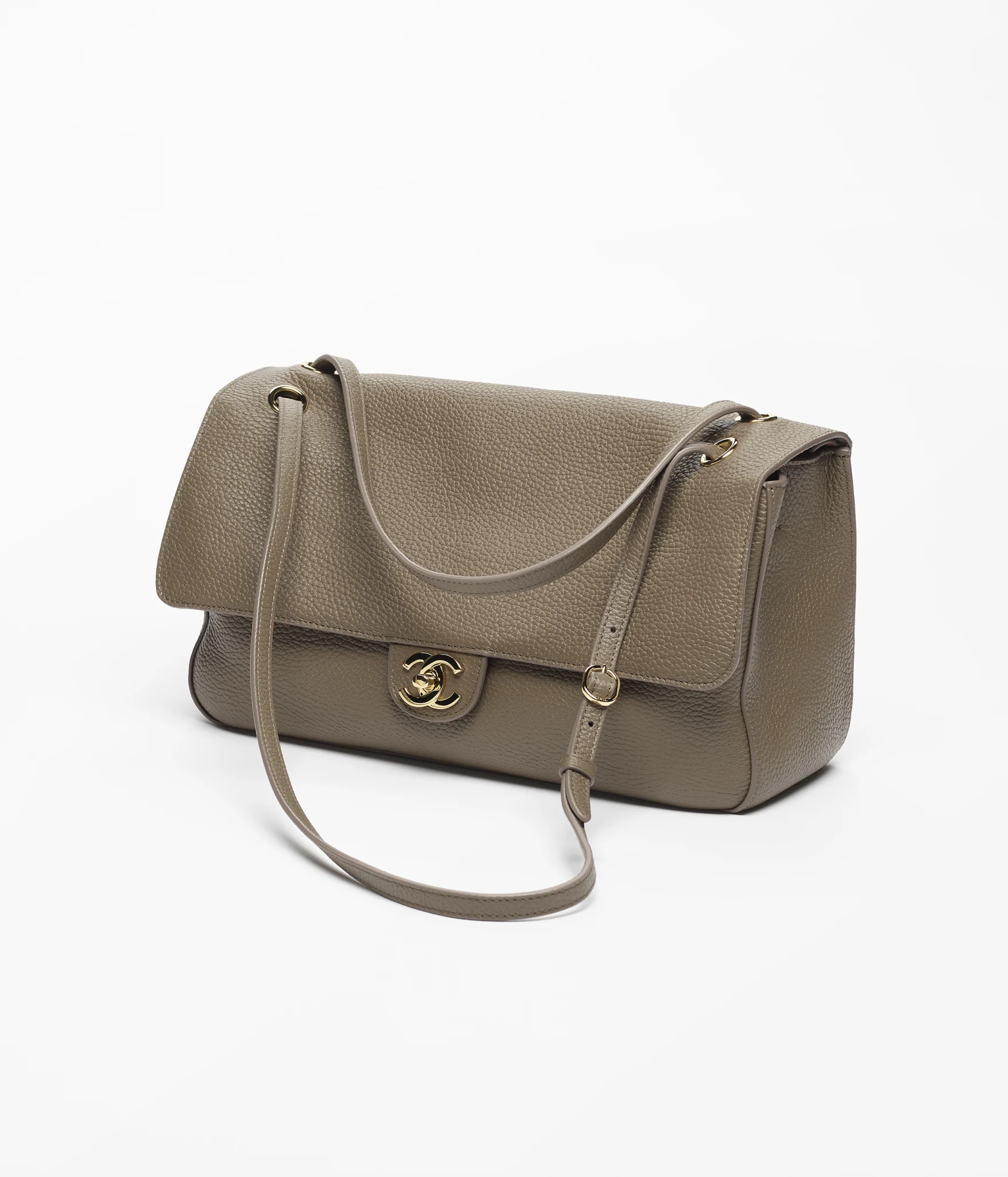 Dark Khaki Grained-Calfskin Maxi Flap Bag