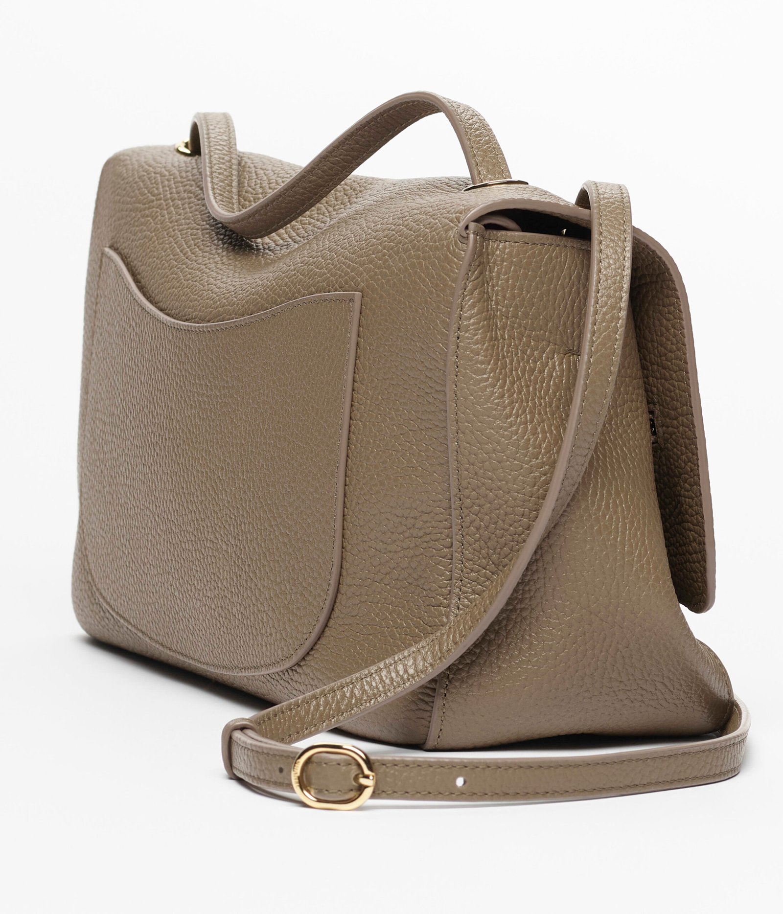 Dark khaki grained-calfskin Chanel Maxi Flap Bag detail view