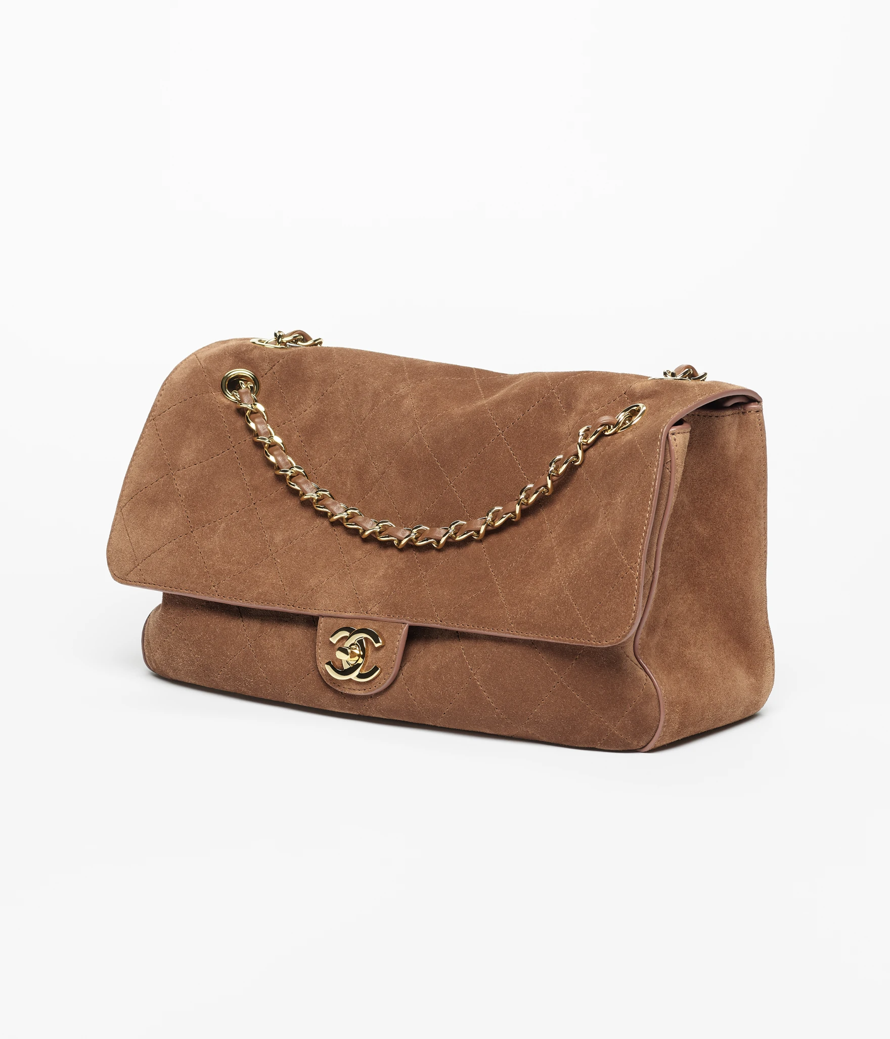 Camel Suede Maxi Flap Bag