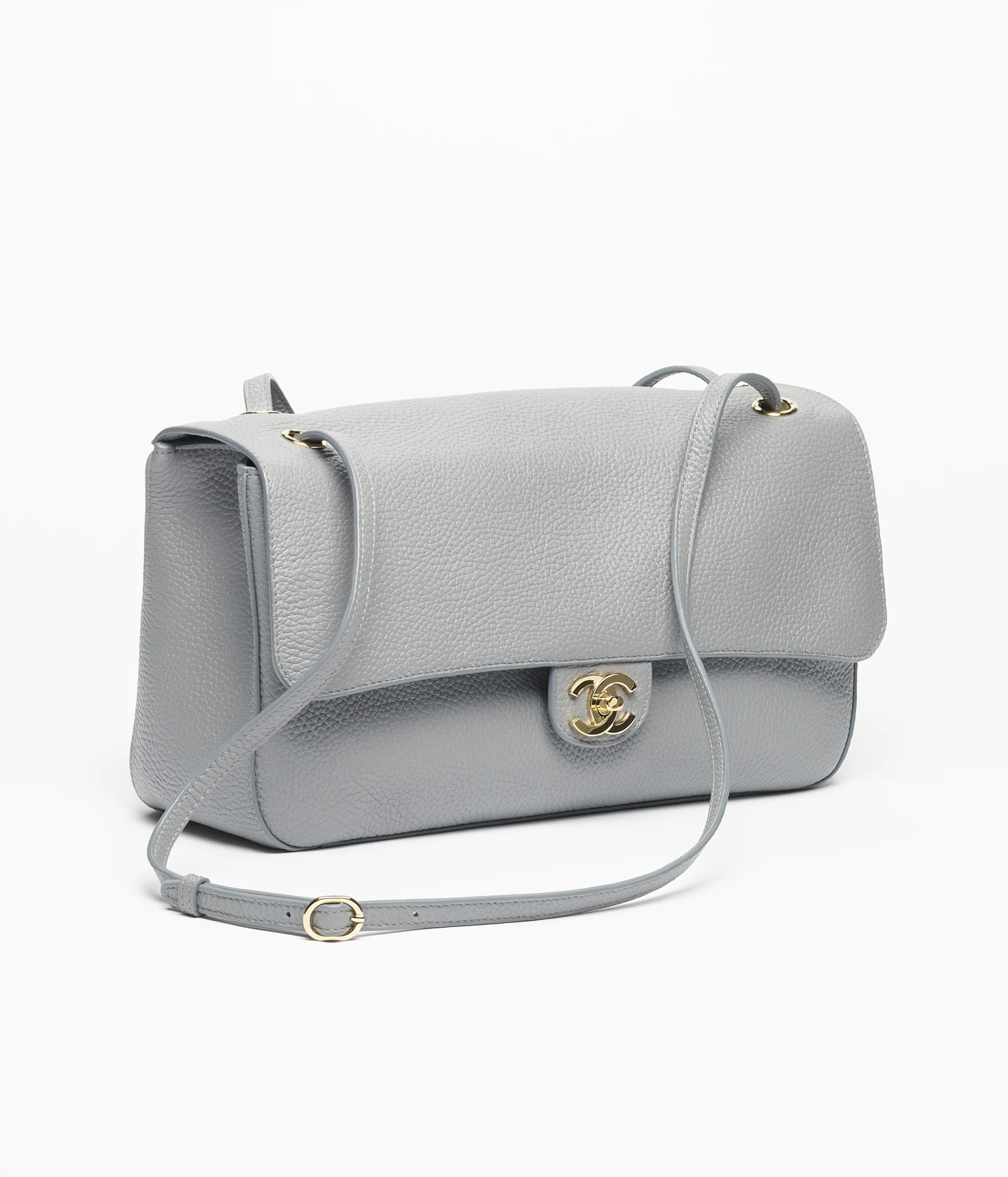 Grey Grained-Calfskin Maxi Flap Bag