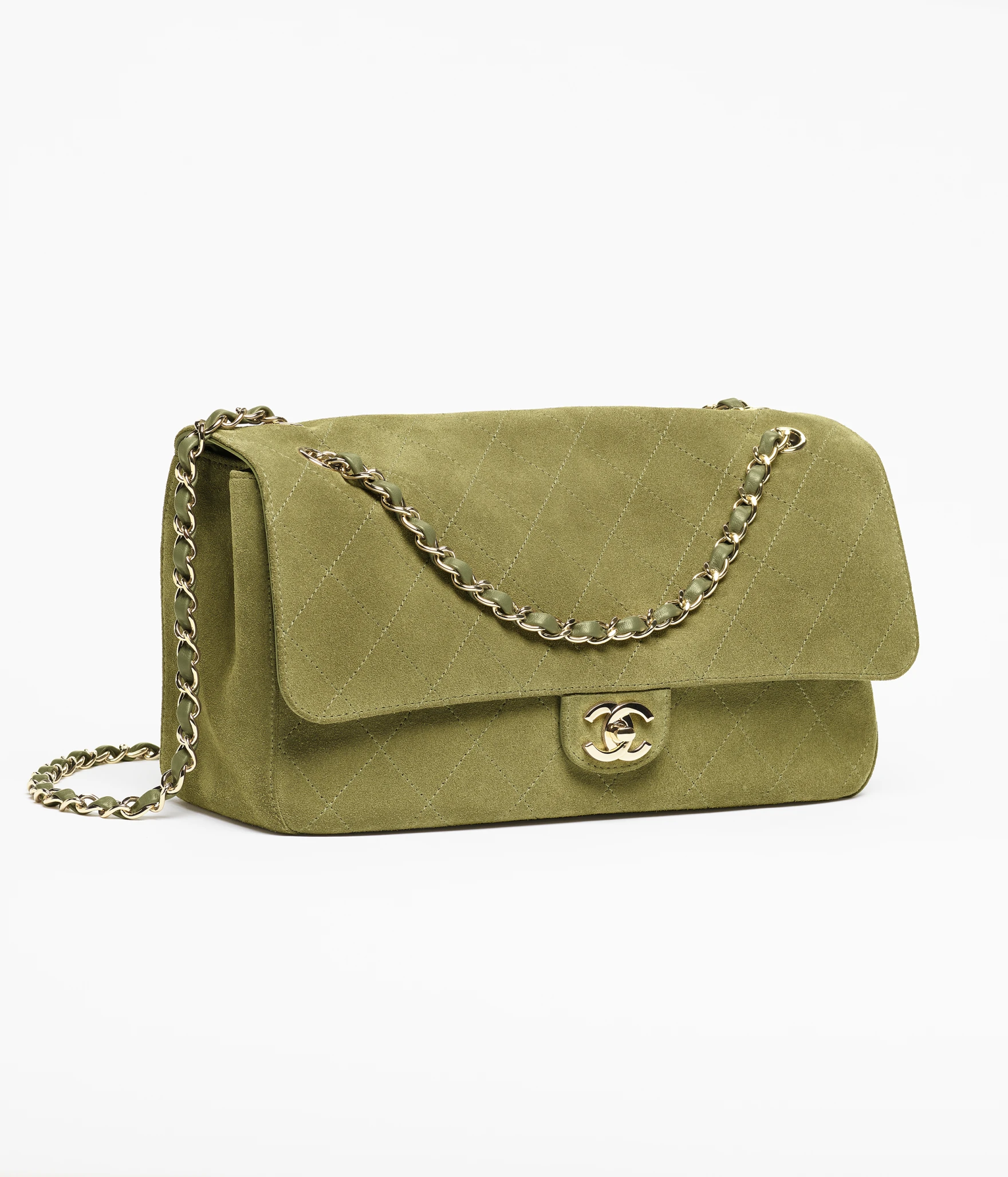 Khaki Suede Maxi Flap Bag