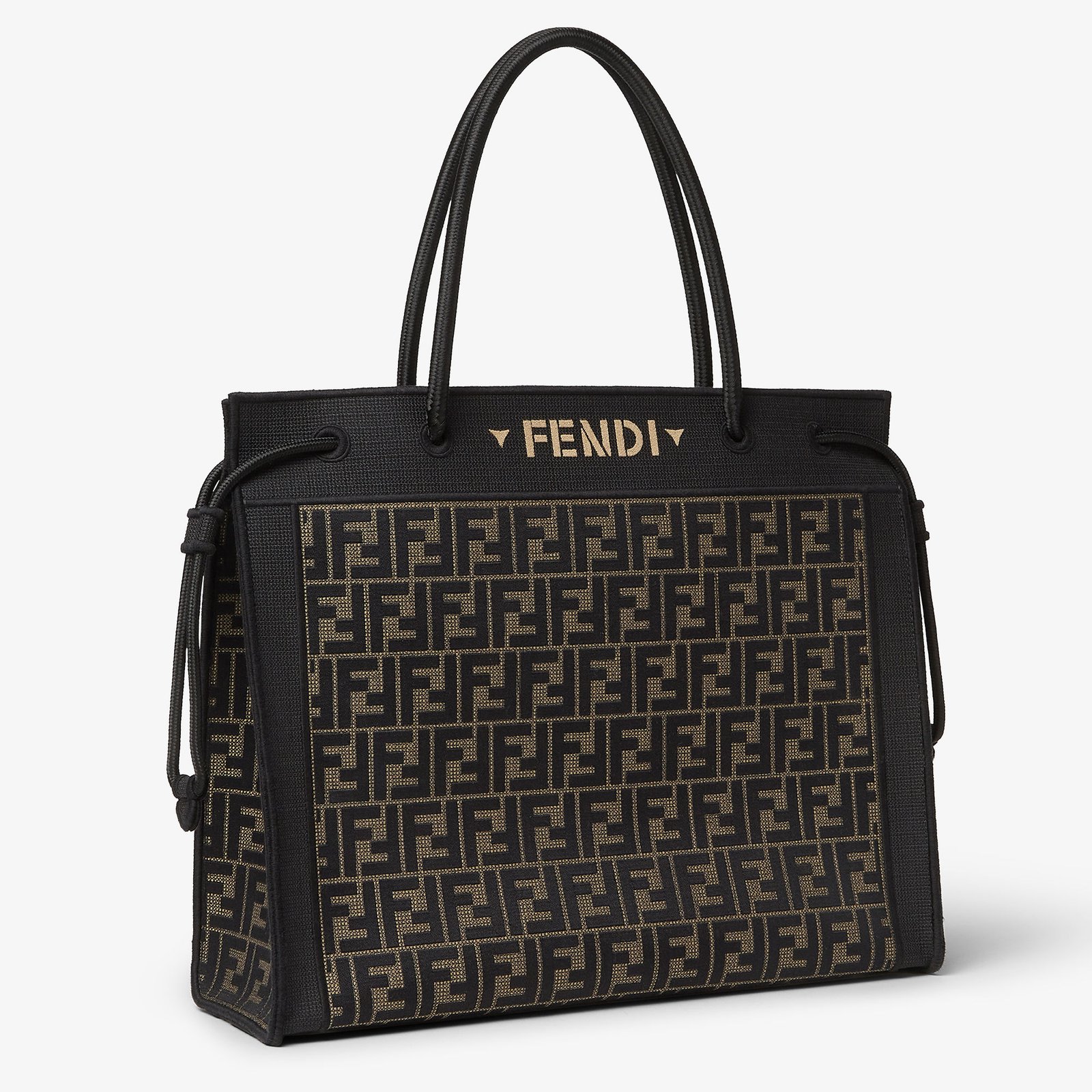 Brown FF-embroidered Fendi Magic Shopper Large in a three-quarter view.