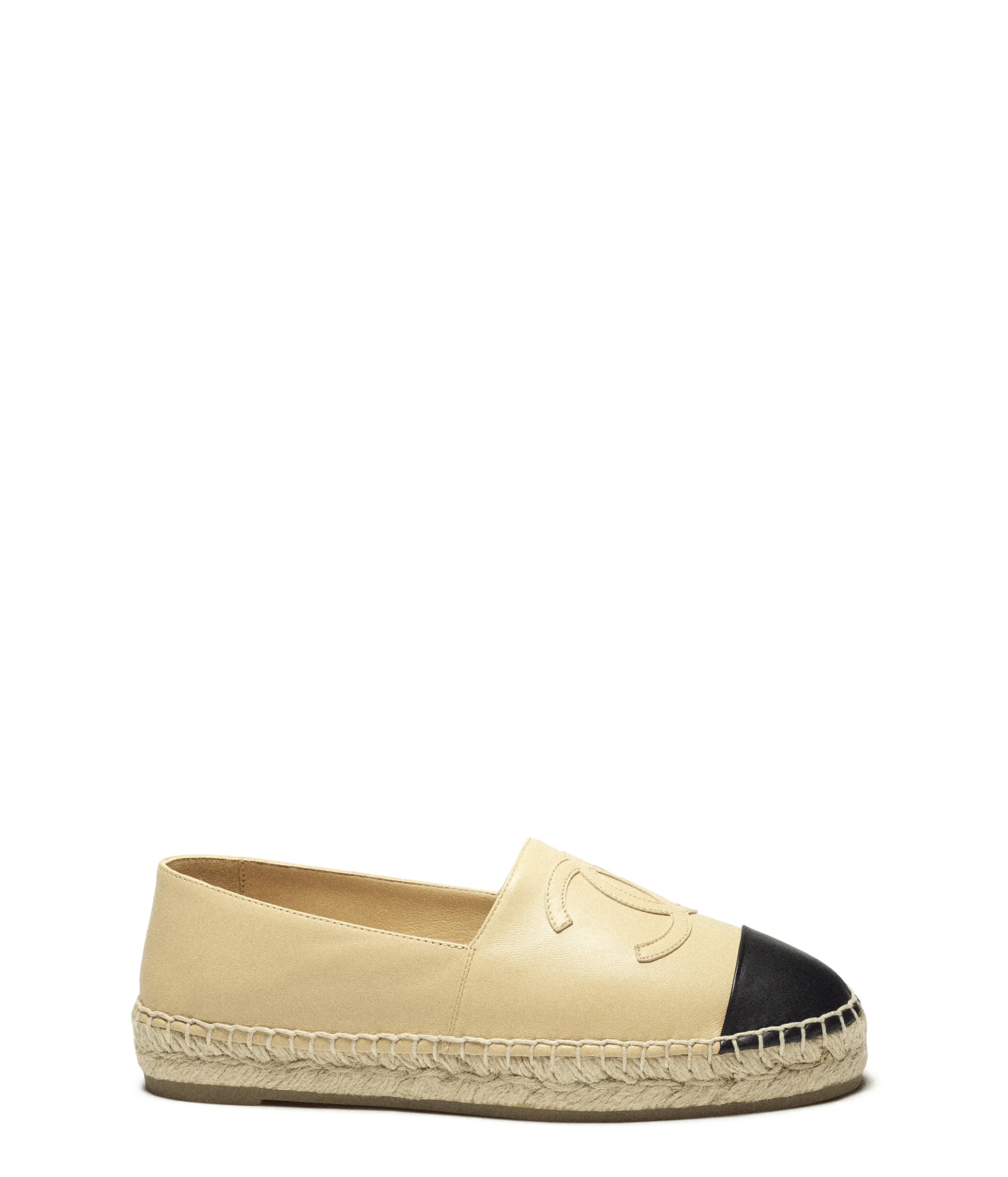 Beige-and-Black Lambskin Espadrilles