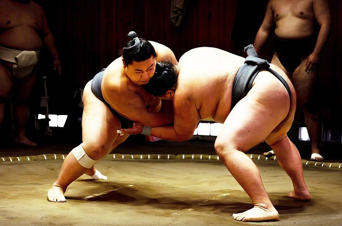 Live sumo demonstration and audience challenge in Osaka