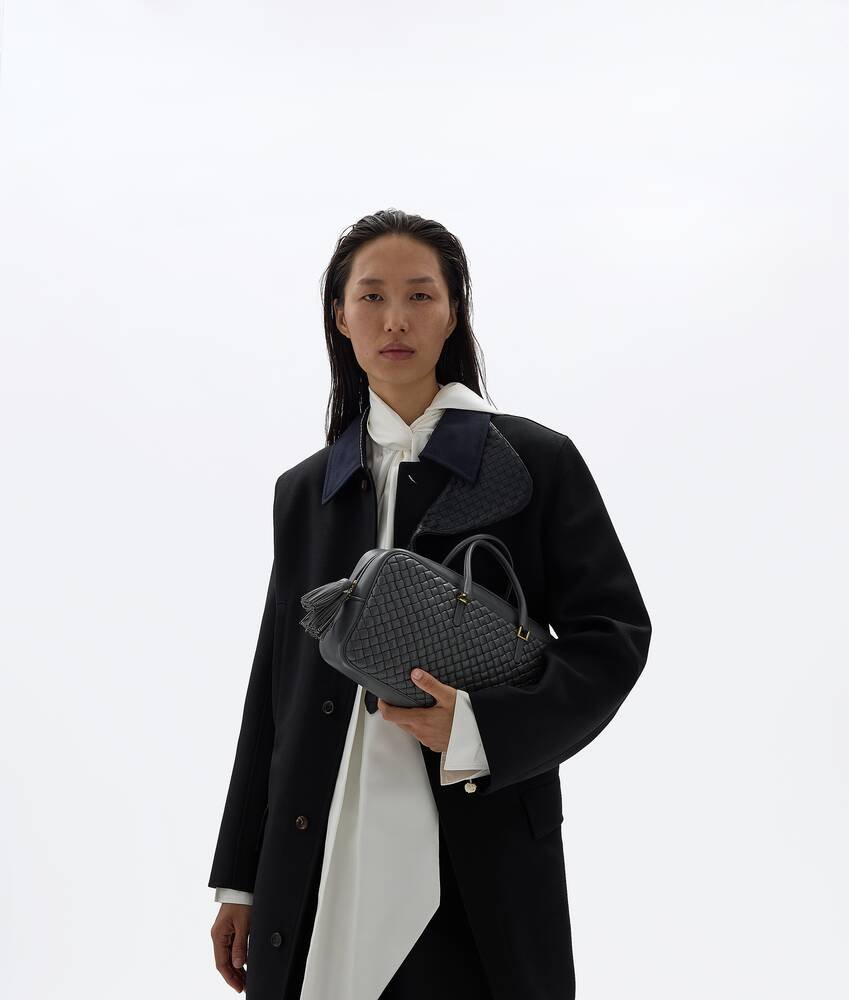 Bottega Veneta Small Elio Obsidian Gray seen from an alternate angle