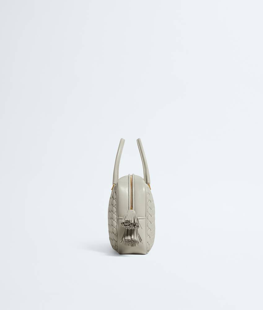 Silica Gray Small Elio showing its pale Intreccio leather