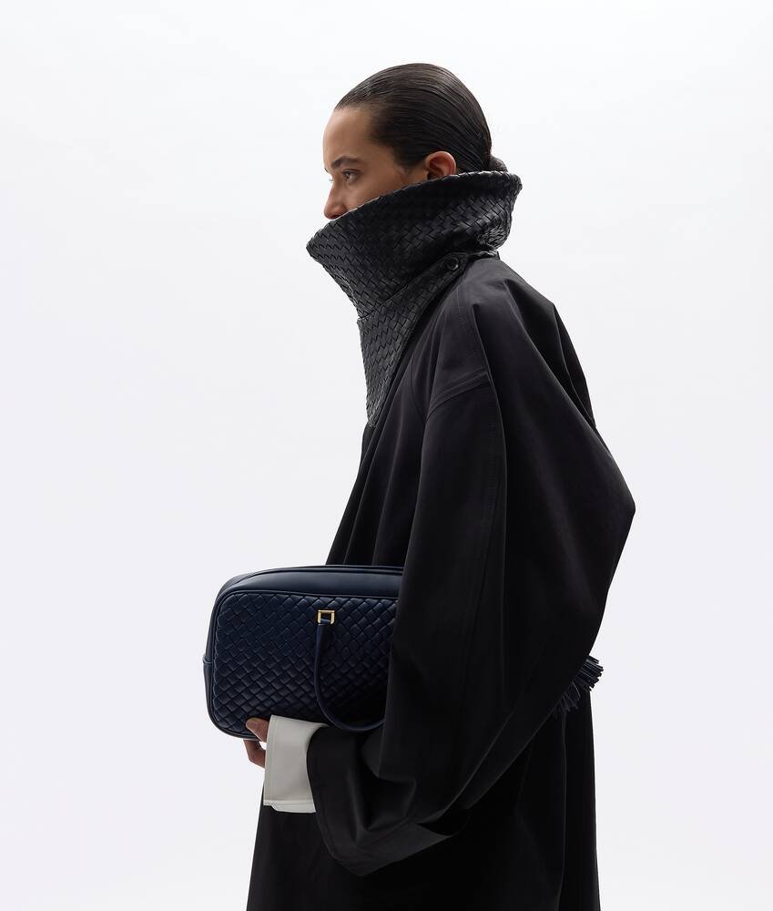 Bottega Veneta Small Elio in Petroleum with top handles and elongated profile