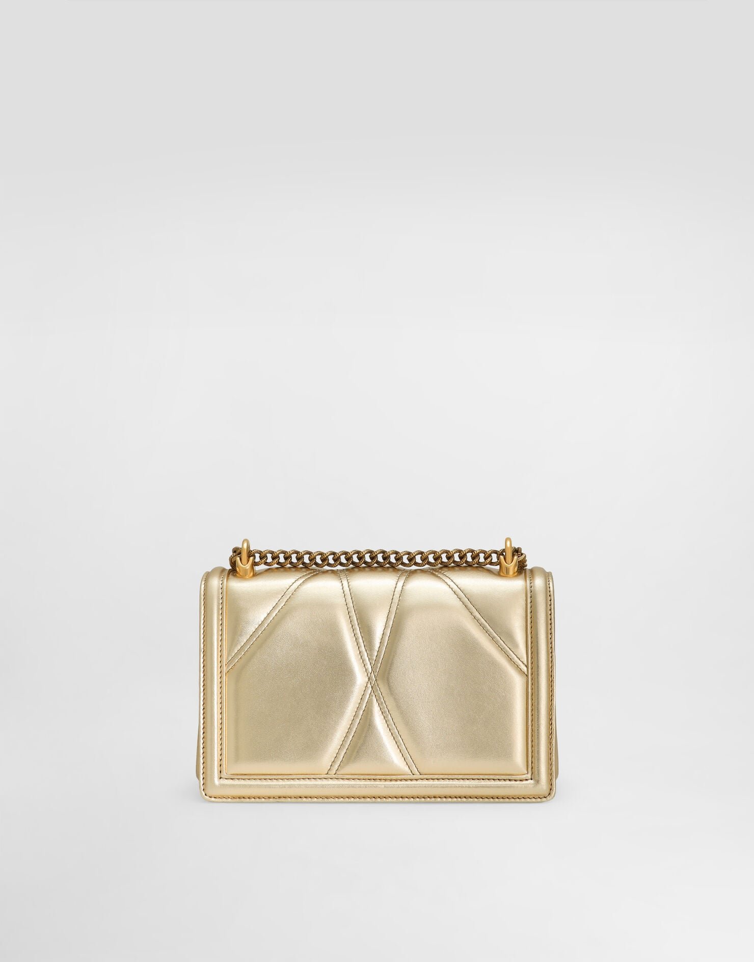 Detail view of quilted nappa leather on the Dolce & Gabbana Devotion Bag.