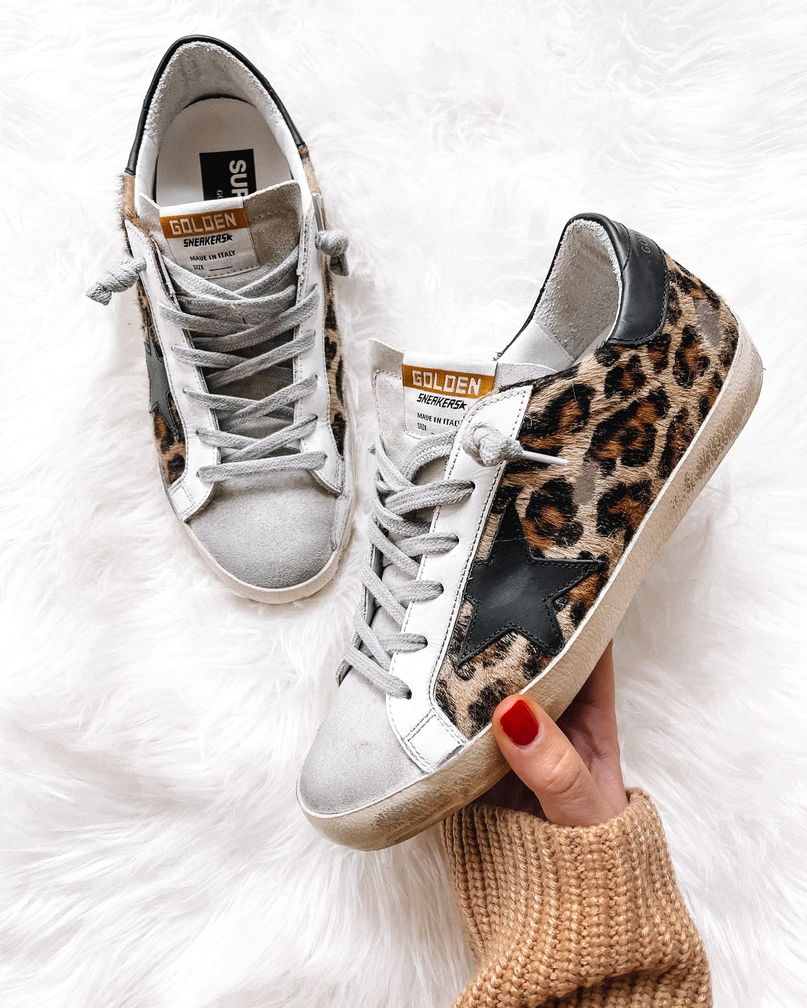 Golden Goose Super-Star sneakers with leopard panels and distressed soles