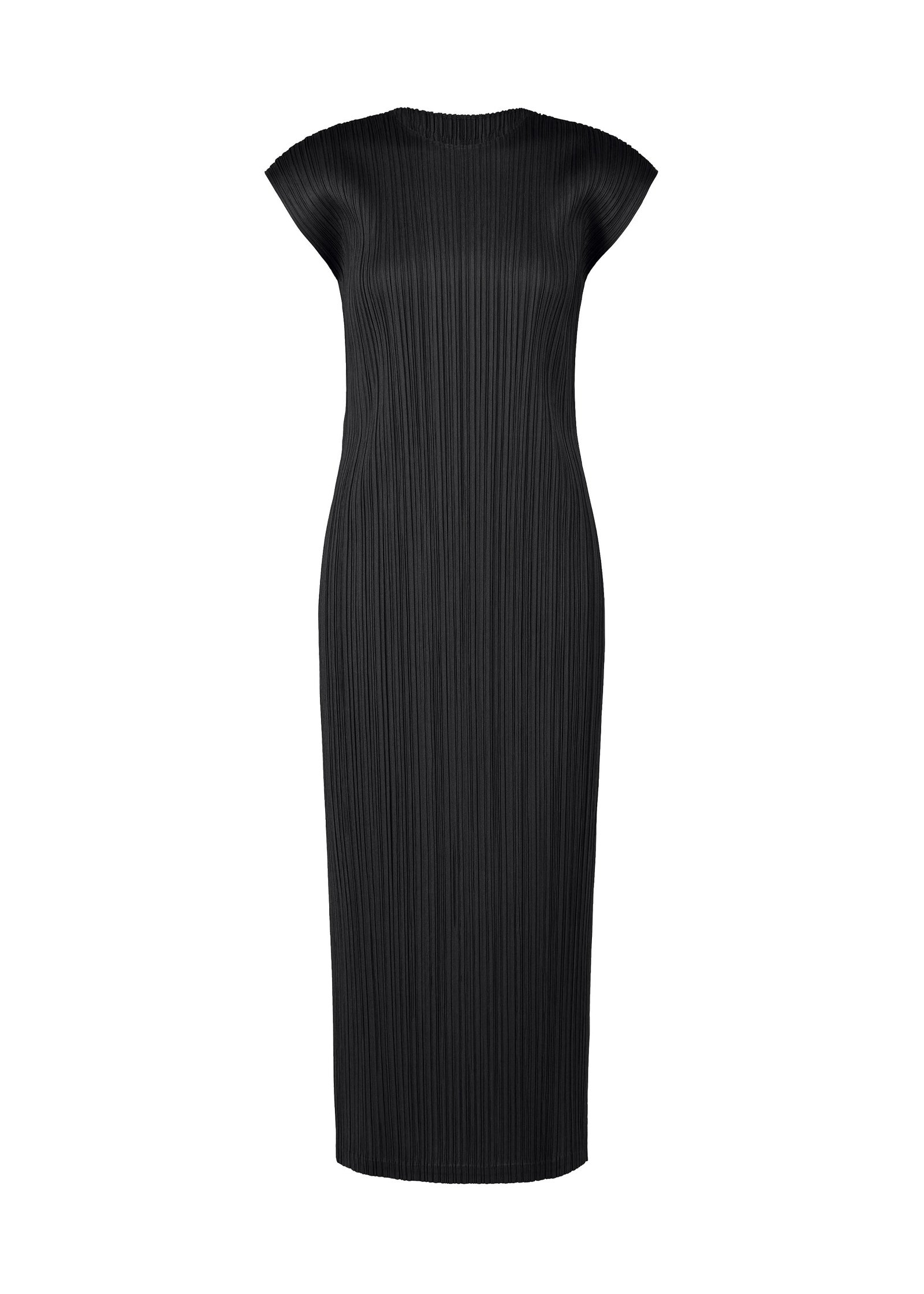 Black Pleats Please Issey Miyake Swing Solid dress on a clean background