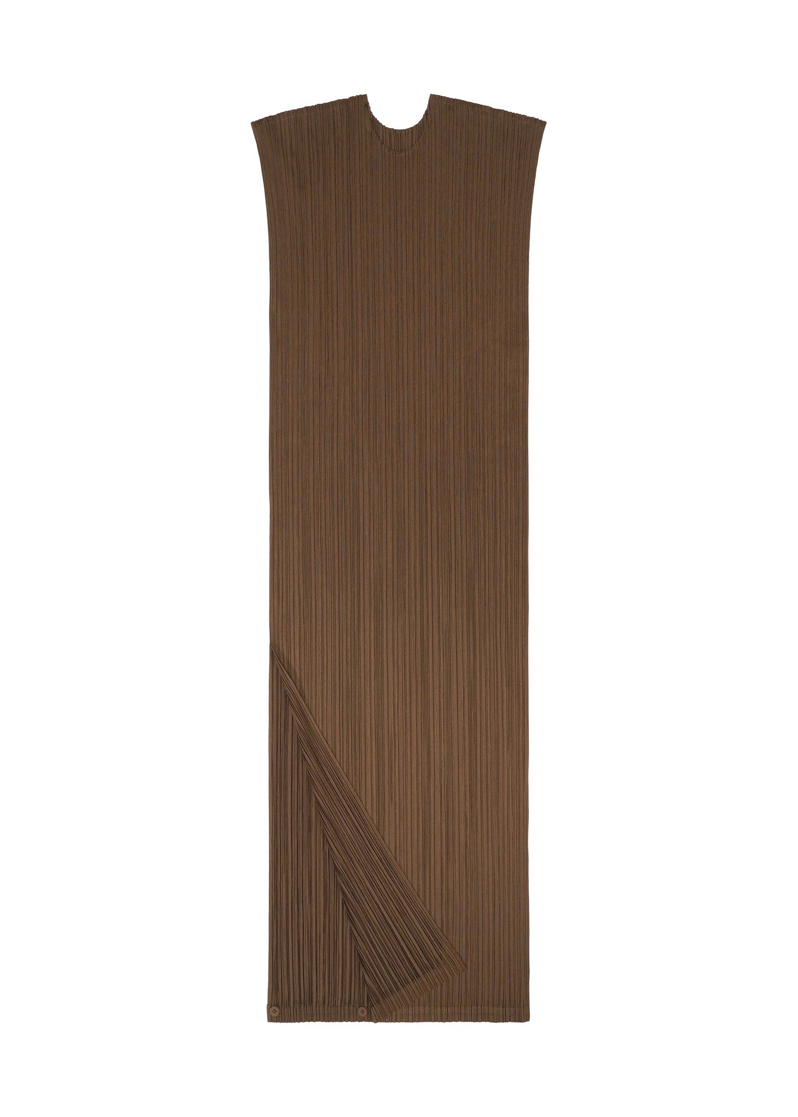 Pleats Please Issey Miyake Swing Solid dress shown flat to demonstrate its adjustable form