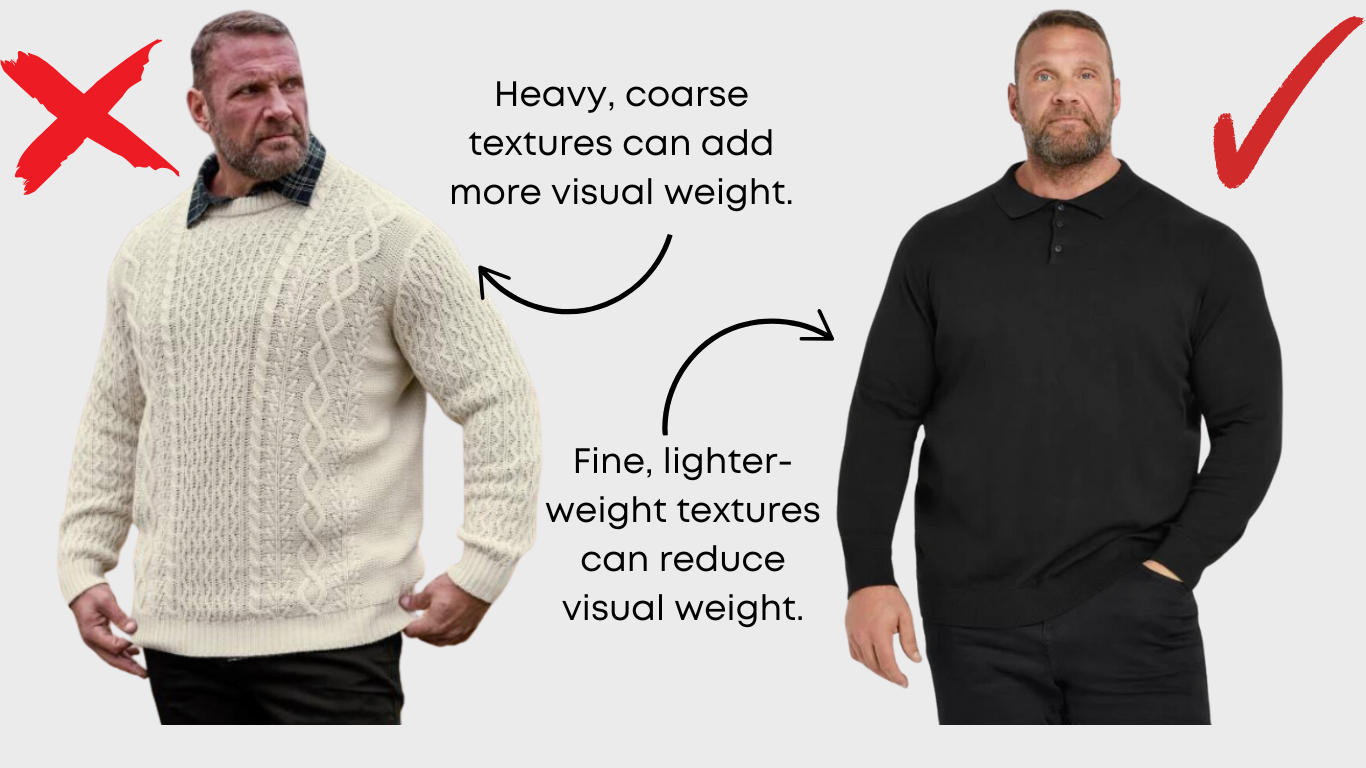 Models comparing a chunky cable-knit sweater with a fine lightweight sweater