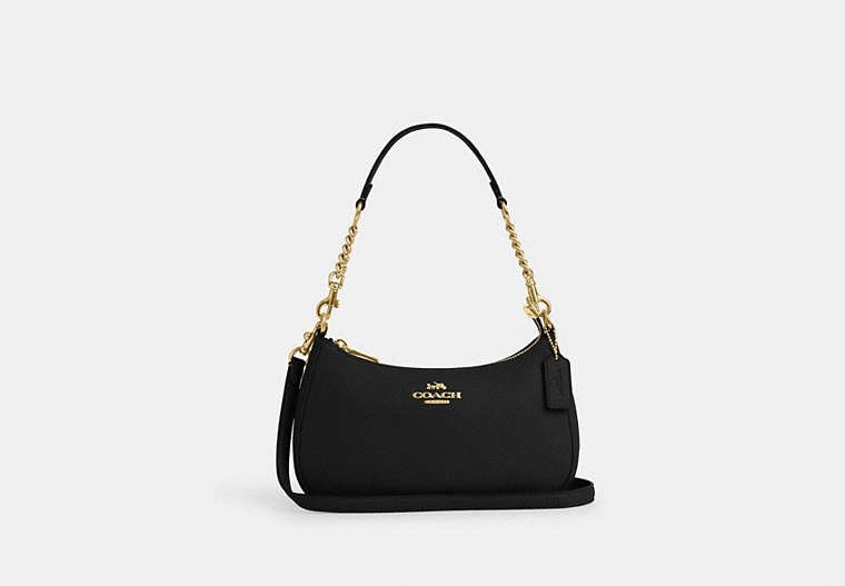 Black Coach Teri Shoulder Bag in refined pebble leather.