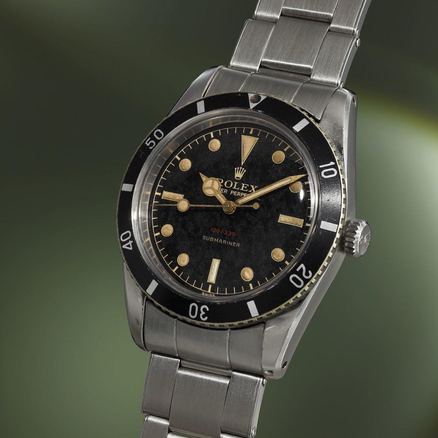 Vintage Rolex Submariner showing the design’s early proportions and aged dial.
