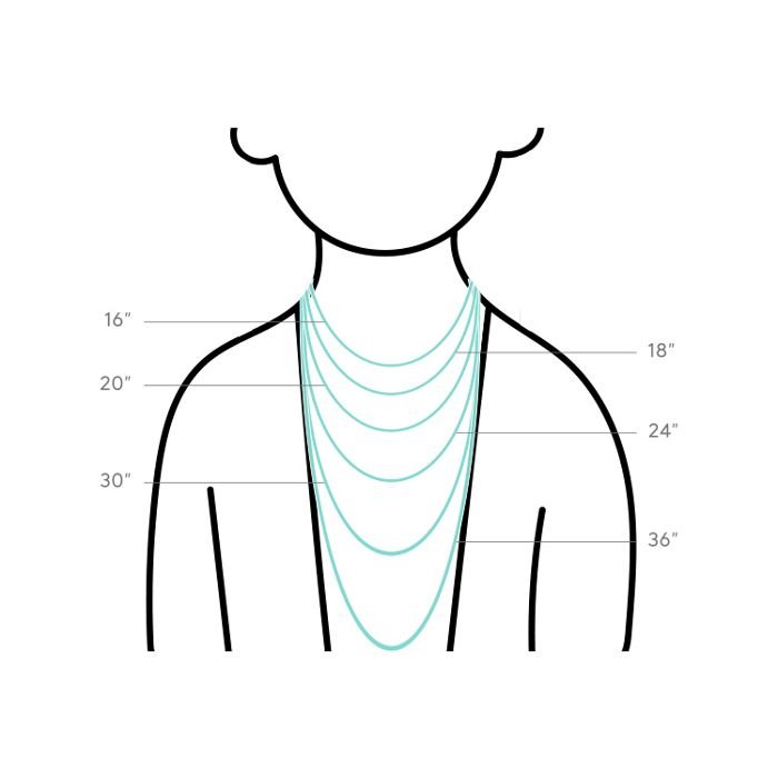 Tiffany necklace diagram showing lengths from 16 to 36 inches.