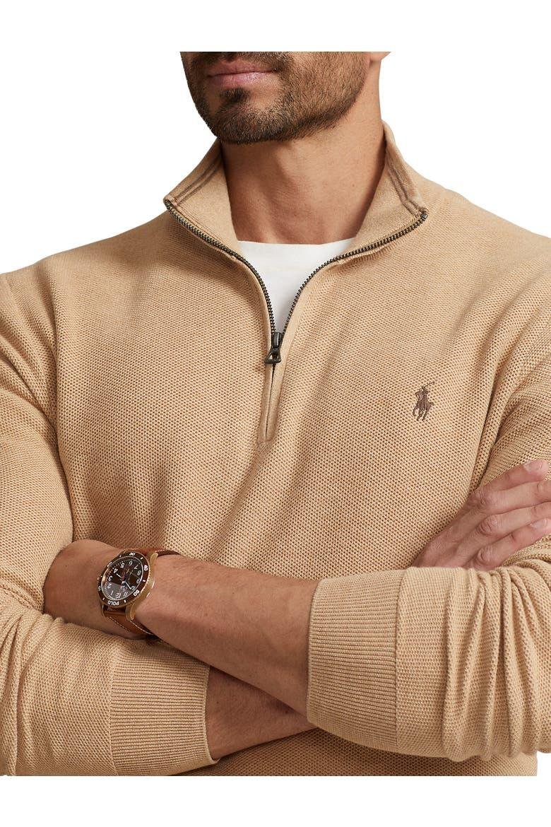Fabric, cuff and zipper construction on Ralph Lauren quarter-zip sweaters.