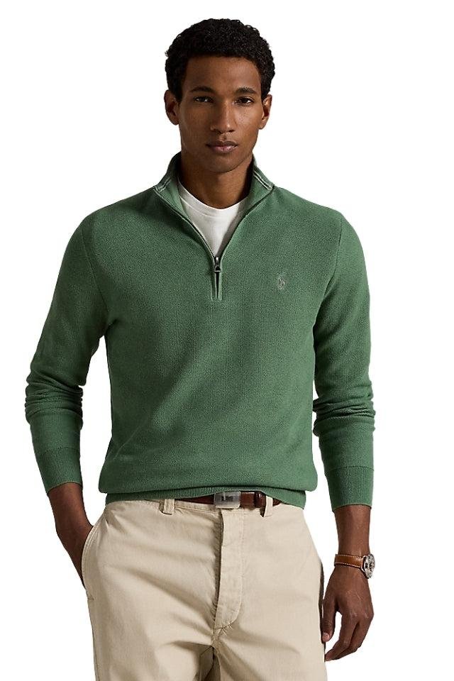 Mesh-Knit Cotton Quarter-Zip Sweater