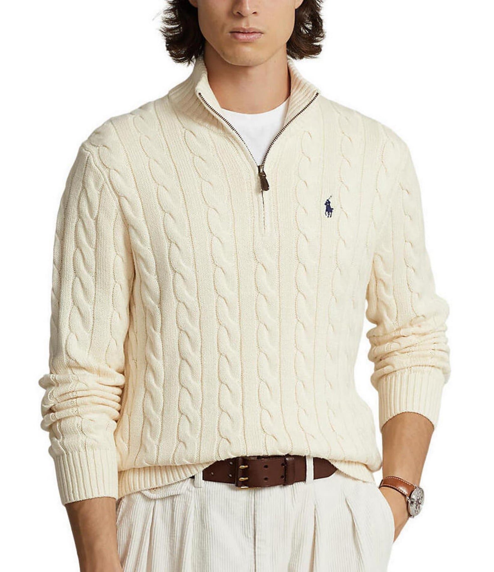 Cable-Knit Cotton Quarter-Zip Sweater