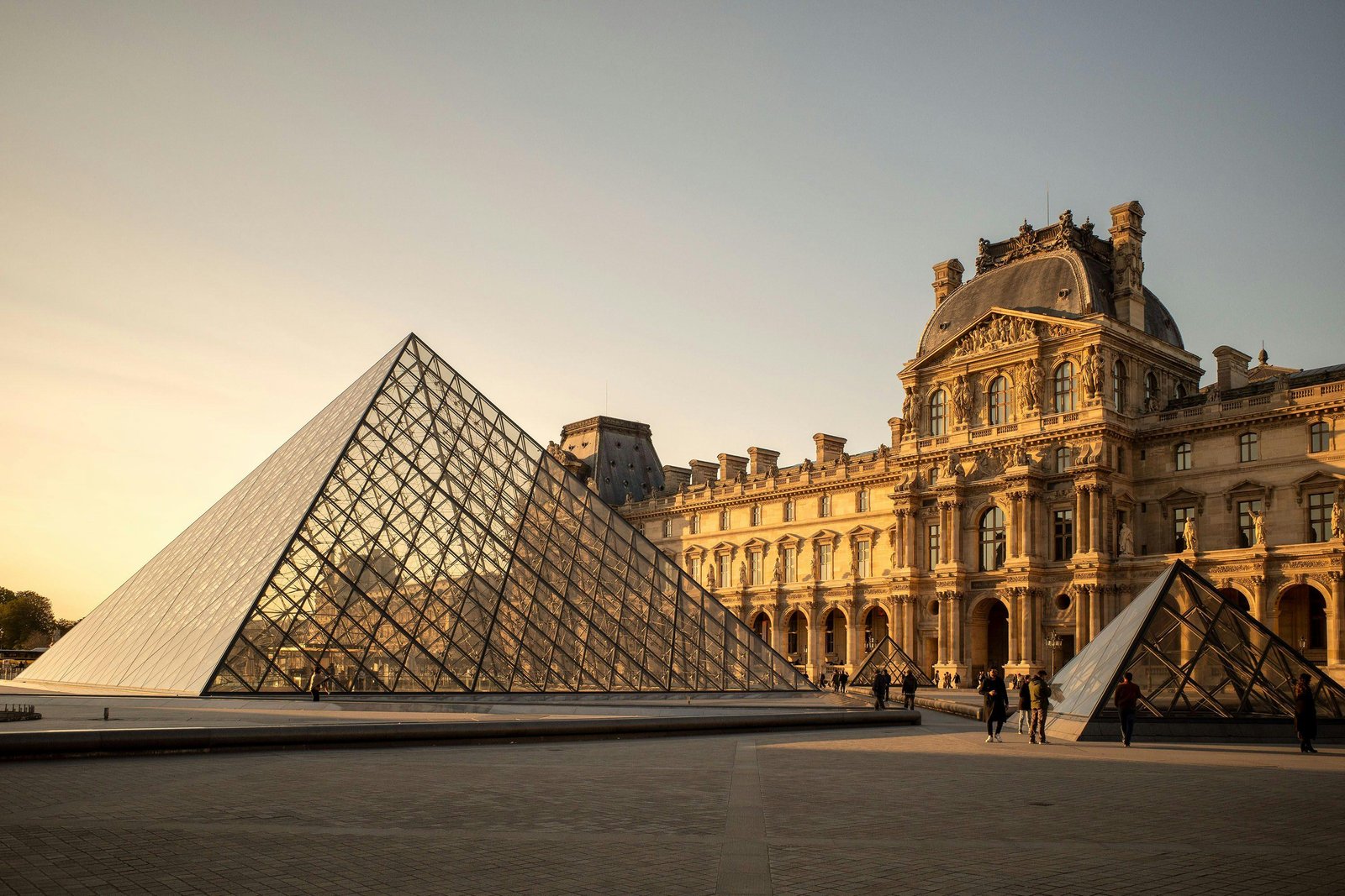 Louvre Pyramid and historic Louvre Palace in Paris.