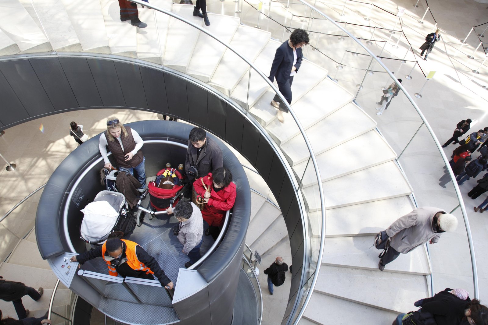 Accessible visitor facilities beneath the Louvre Pyramid.