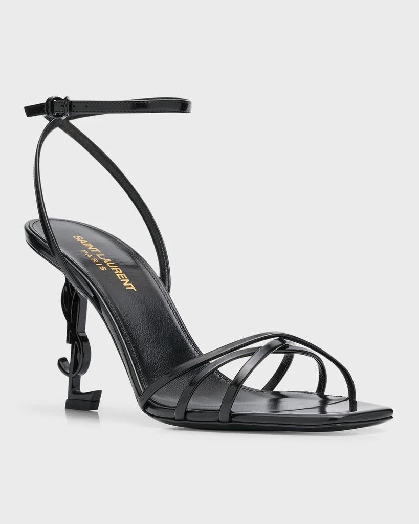 Black Saint Laurent Opyum sandal with a lower sculptural heel.