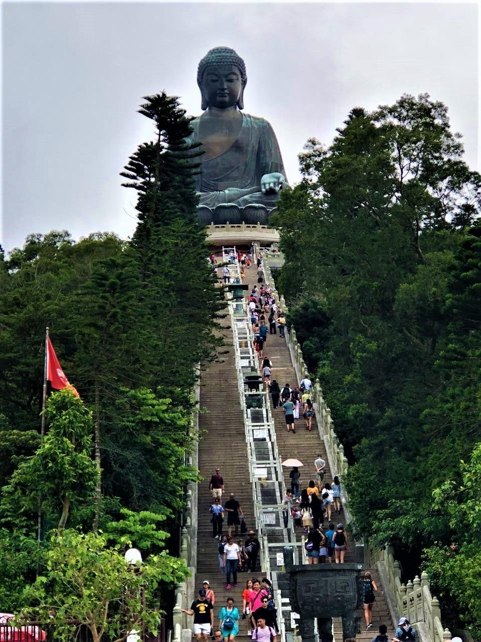 Visitors ascending the 268 steps to Tian Tan Buddha.