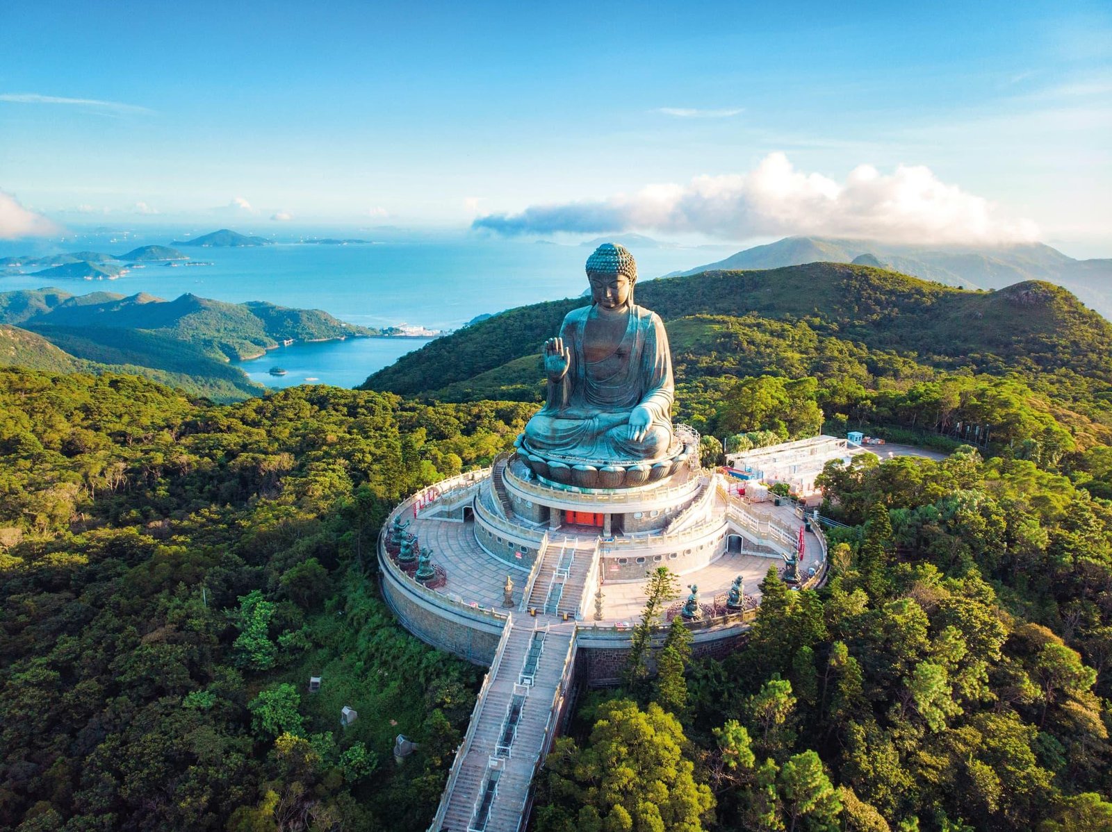 Mountain and coastal views from the Tian Tan Buddha platform.