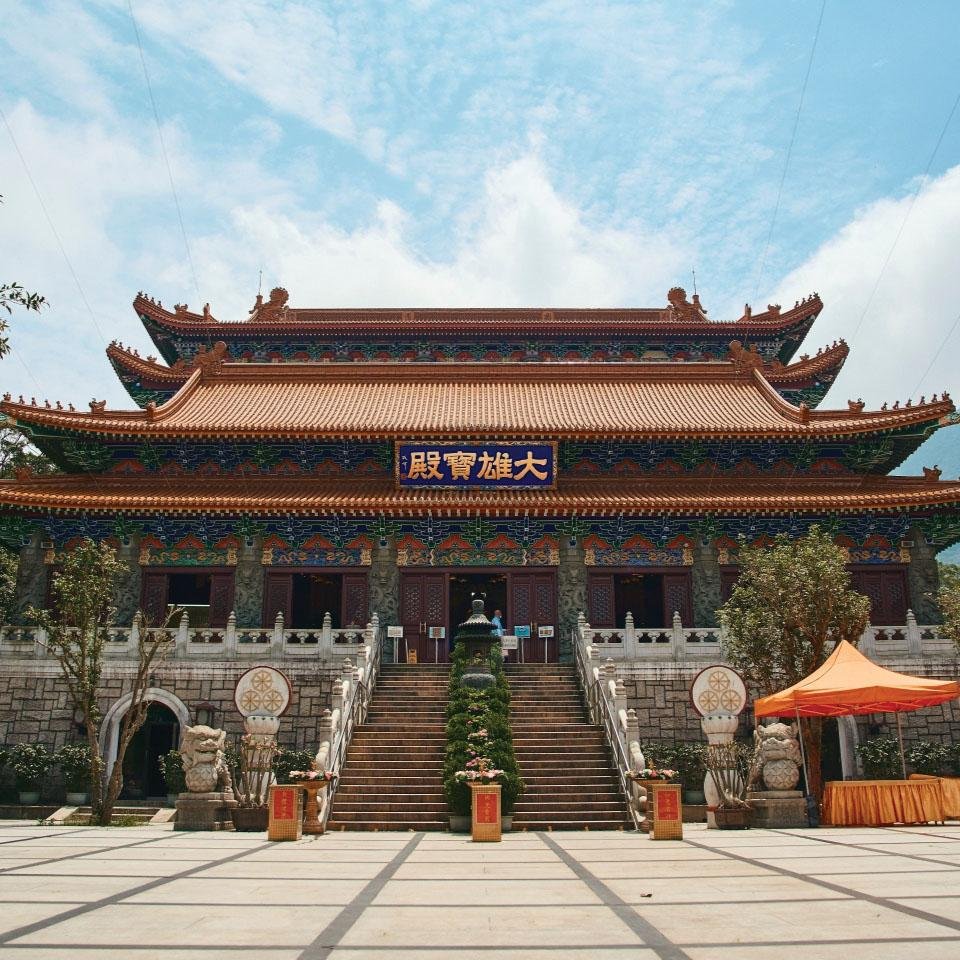 Traditional Buddhist temple architecture at Po Lin Monastery.