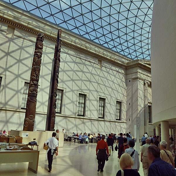 Historic artefacts displayed inside a British Museum gallery
