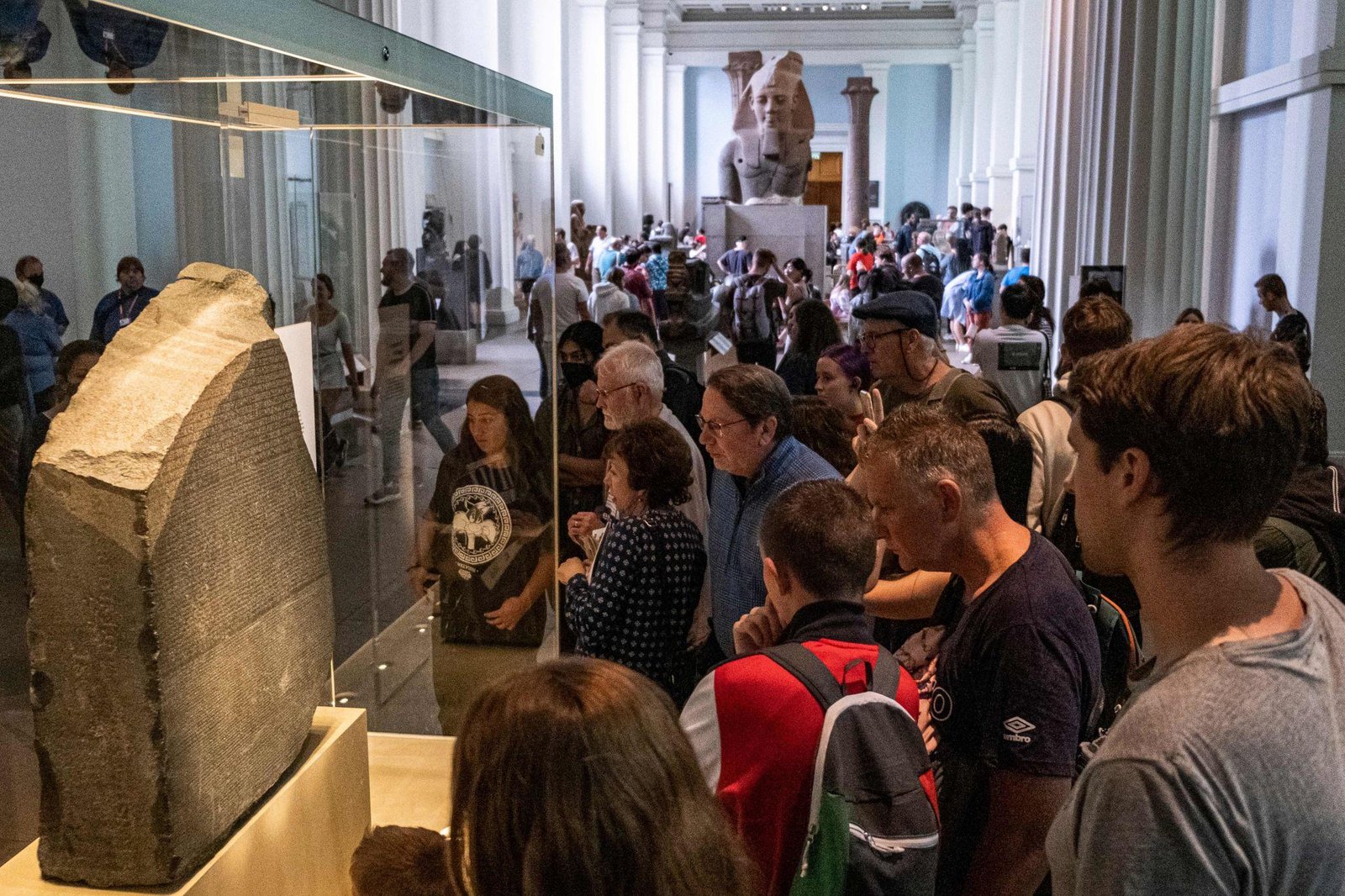 Rosetta Stone surrounded by visitors at the British Museum