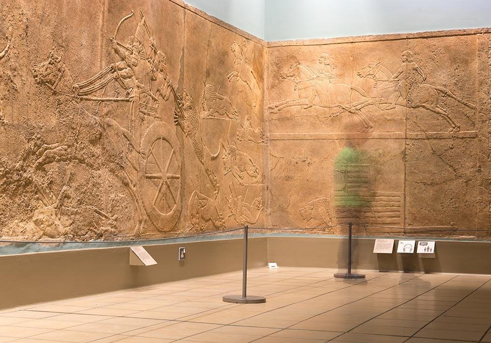 Ancient Assyrian relief sculptures inside the British Museum