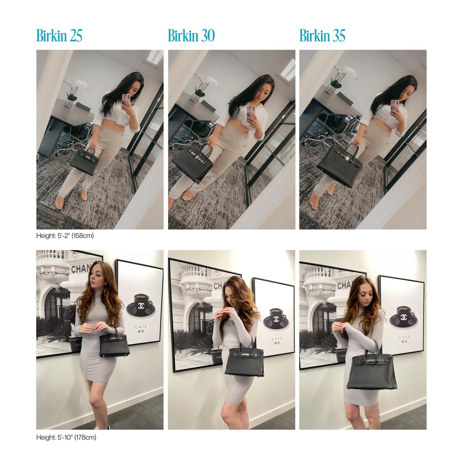 Hermès Birkin 25, 30, 35 and 40 bags shown on models.