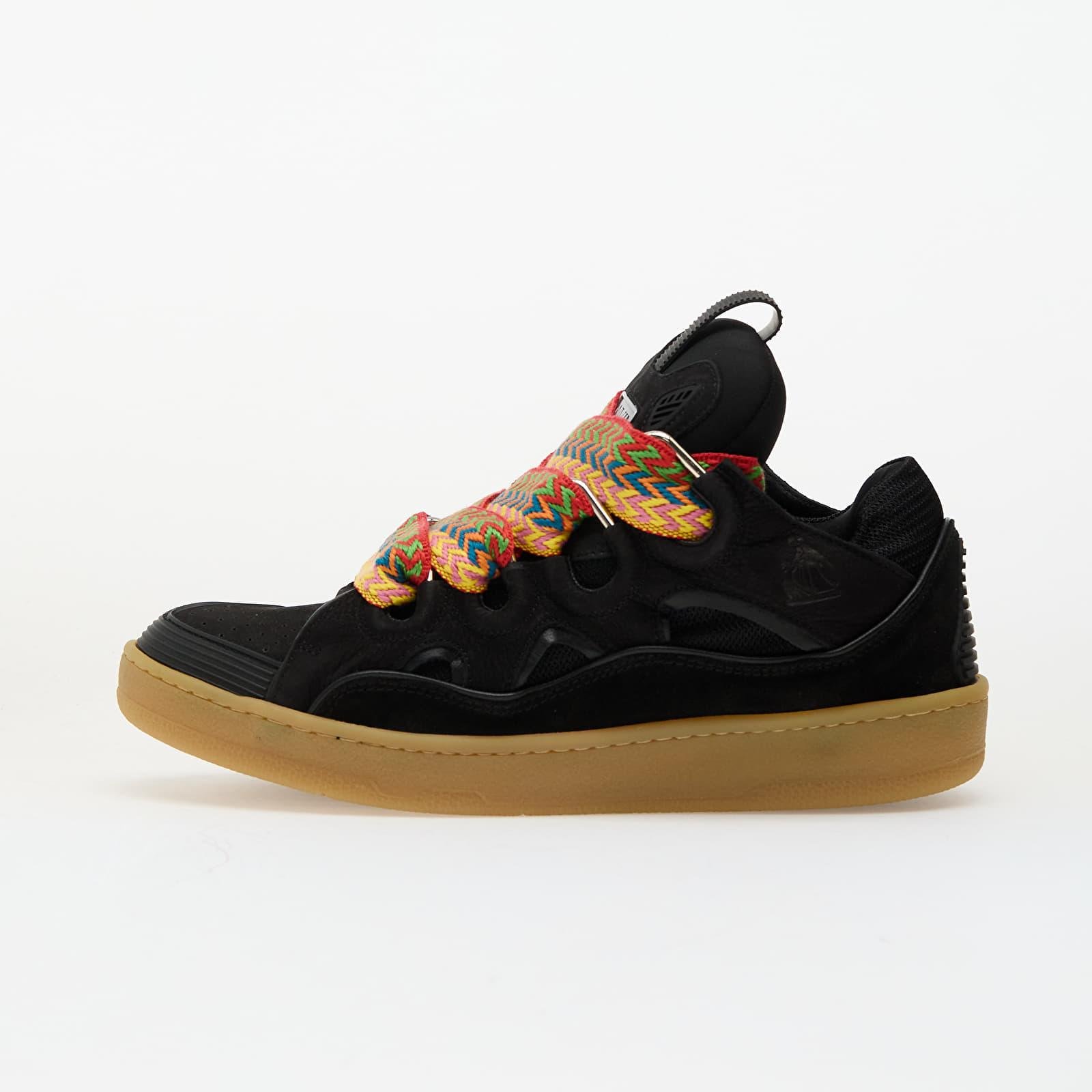 Black Lanvin Curb sneaker with oversized woven laces
